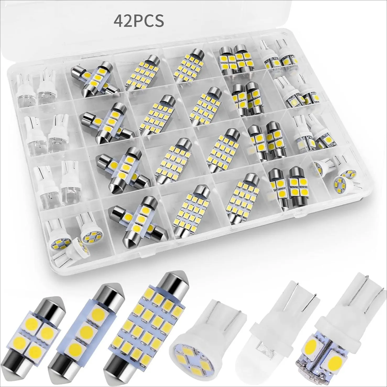 42Pcs Interior LED Car Bulb Kit Car Led Lights, DE3175 T10 194 31mm 41mm Replacement Bulbs for Dome Map Cab & Tail Light, Universal Truck & Car Lighting Accessory