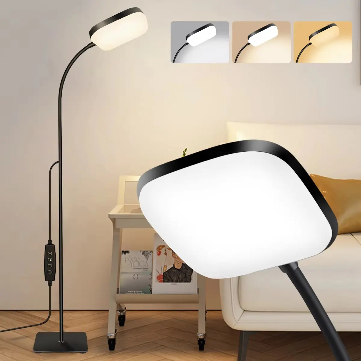 Modern LED Floor Lamp, 18W  Bright LED Floor Lamp  with Smart Plug, Dimmable Timing Eye Caring Reading Lamps Floor Standing Adjustable Gooseneck for Living Room Bedroom Office Adjustable Indoor Lighting Electronic Lamp