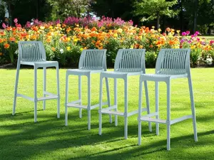HomeRoots 30 in. Baby Blue Heavy-Duty Plastic Low-Back Outdoor Bar Height Stackable Barstools, Set of 4 (Model 565353), Stackable Chairs