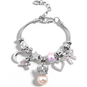 Silver Charm Bracelet for Women Pink Y2k Kawaii Italian Charm Bracelet Birthday Valentine's Day Gifts for Women Friends