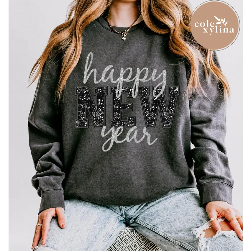 HAPPY NEW YEAR FAUX GLITTER - DTF TRANSFER