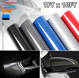 12"x120" (1FT x 10FT) 6D Carbon Fiber Textured High Gloss Vinyl Wrap Auto Car Sticker Decal Film Sheet Bubble Free Air Release Technology With Tool Kit