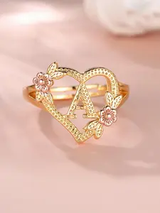 2024 Fashion Flower & Heart Design Ring for Girlfriend, Alphabet Design Ring for Women, Unique Rings Jewelry for Girlfriend for Back To School Fall, Valentine's Day, Statement Ring, Jewelry Gifts, Personalized Jewelry, Adjustable Initial Rings