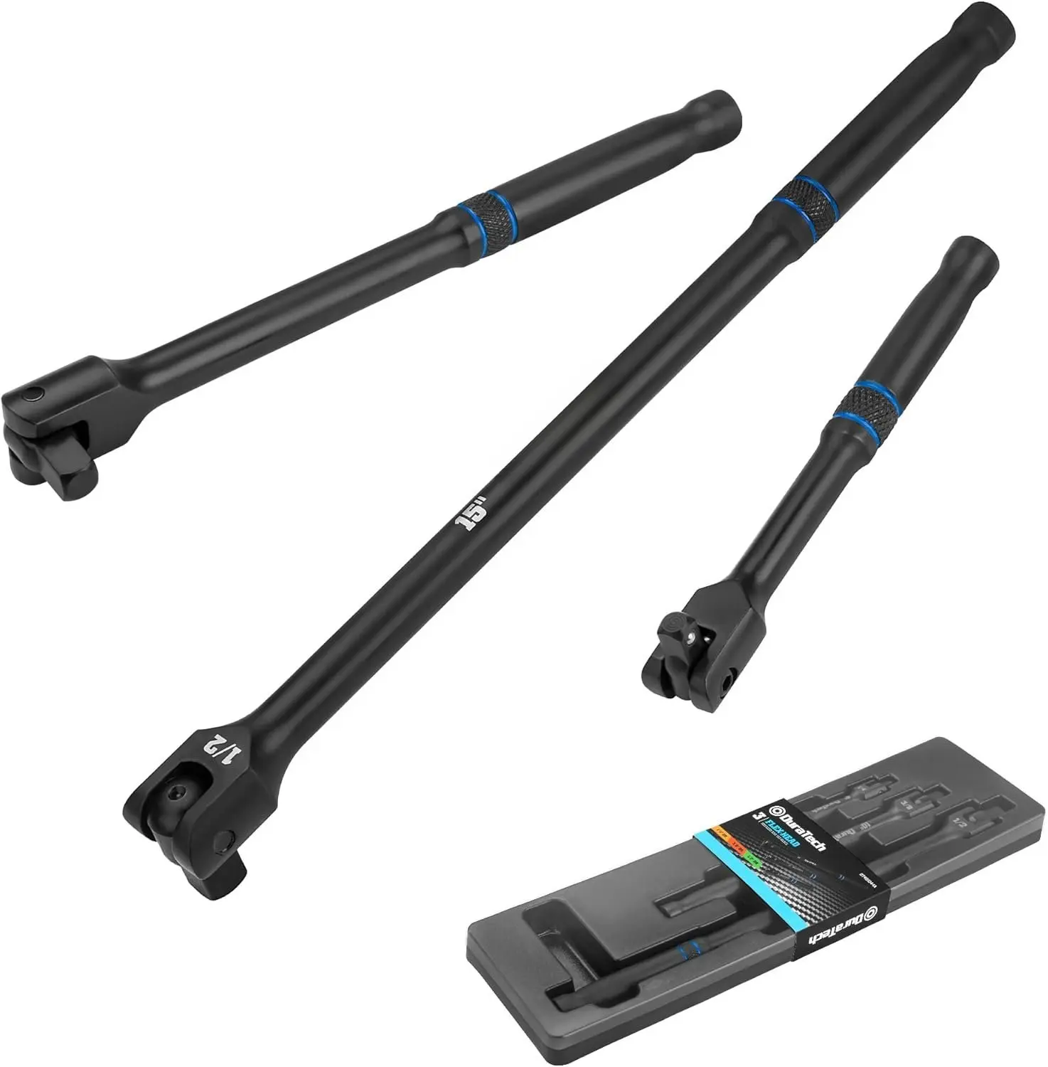 3-Count Multi-Size Breaker Bar Set - High Torque Tool, Mechanic Equipment, Tools for Mechanics, Wrench Extend Rod, 1/4", 3/8", 1/2" Drive, 180-Rotatable, 6", 10", 15" Lengths, Chrome Alloy Construction, Black Finish, for Loosening Nuts