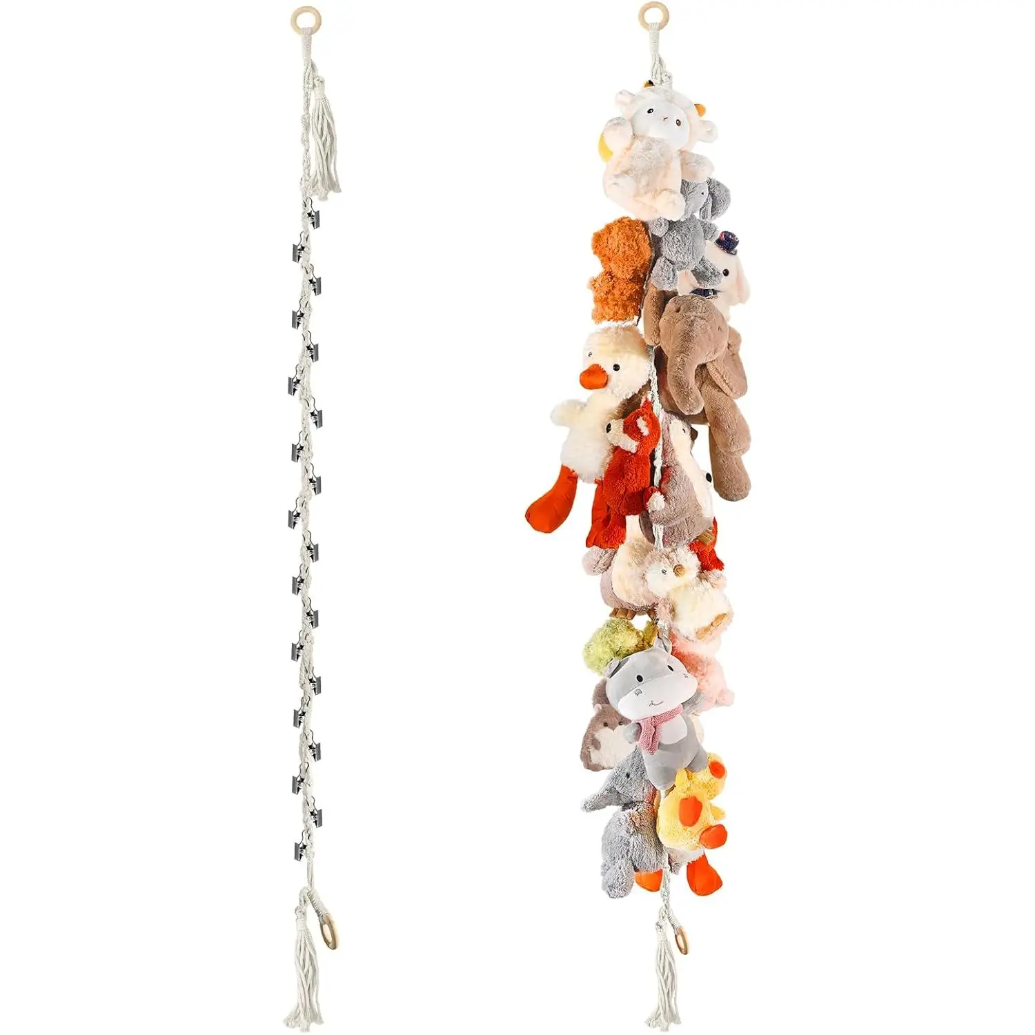 Mothers Day Gift 80" 2-Pack Cotton Hanging Storage Chain For Stuffed Animals Storage with 20 Metal Clips, Stuffed Animal Organizer Chain for Wall Corner Nursery Play Room, White