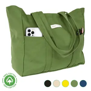 Harp + Ra Extra Large Canvas Tote Bag, Fits 16" Laptop, Open Top Shoulder Bag With 3 Pockets for Work Travel Beach
