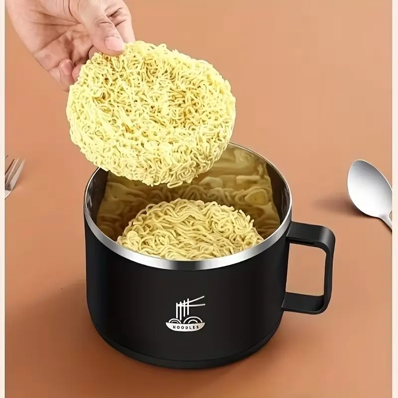 Stainless Steel Instant Noodle Bowl with Lid (35Oz/50Oz) - Durable Kitchenware - Handle & Drain Design | Anti-Scald for Students & Adults | Perfect for Camping & Gym
