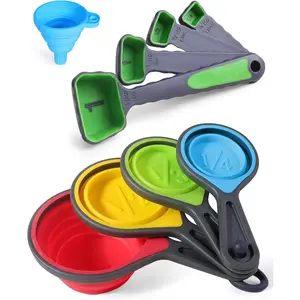 Measuring Cups and Spoons set, Collapsible Measuring Cups, 8 count Measuring Tool Engraved Metric/ Markings for Liquid & Dry Measuring, Space Saving,  , Colorful