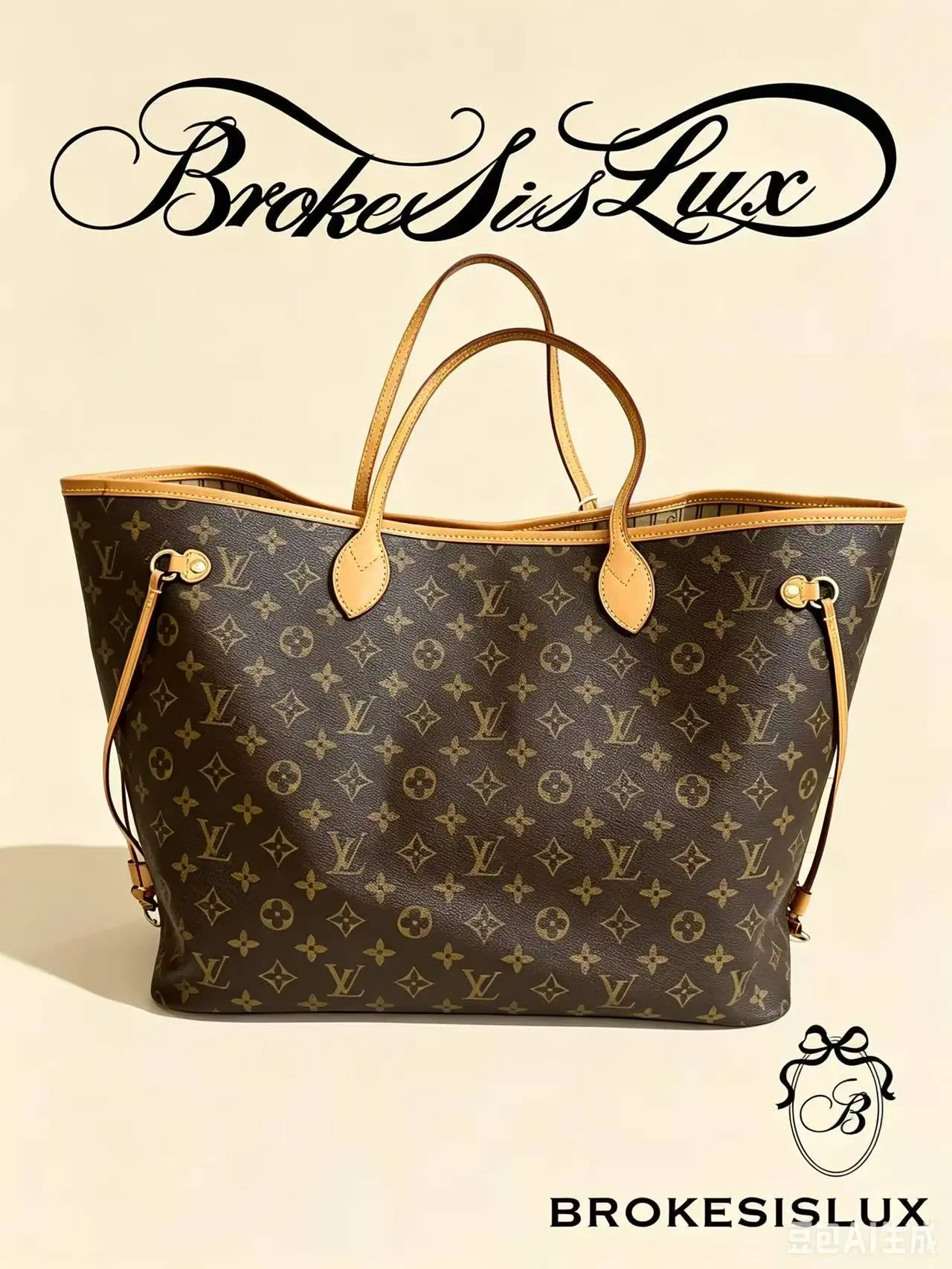 Pre-owned Louis Vuitton Neverfull MM Tote Bag, Iconic Monogram Coated Canvas, Natural Vachetta Leather Trim & Top Handles, Pink Fabric Interior, Side Drawstring Cinch Details