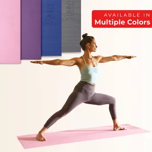 Sunny Health & Fitness 1/4" (6 mm) Thick Yoga Mat, Home Gym Workout Fitness, 71" x 24", Lightweight Portable Travel Roll-Up, Non-Slip Textured Cushioning, Durable Tear-Resistant, Sweat/Water-Resistant, For Yoga Pilates Stretching & Meditation