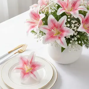 Angelic Faux Flowers 5-Piece Set, Large Artificial Lilies with Real Stamen, 5.9 Inch Fake Lily Heads for Decorative Wedding Cake Decorations, Realistic Faux Plant