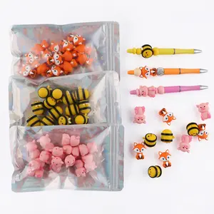 14PCS 3D Shaped Bee Pig Fox Silicone Focal Beads for Keychain Bracelet Making, Silicone Focal Beads for Beaded Pens DIY Crafts
