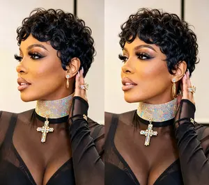Pixie Cut Wigs Pin Curl Pixie Cut Wig Short Bomb Curly Wig  Short Pixie Cut Glueless Wigs    Perfect for Daily Wear and Fashion Wig for Black Women