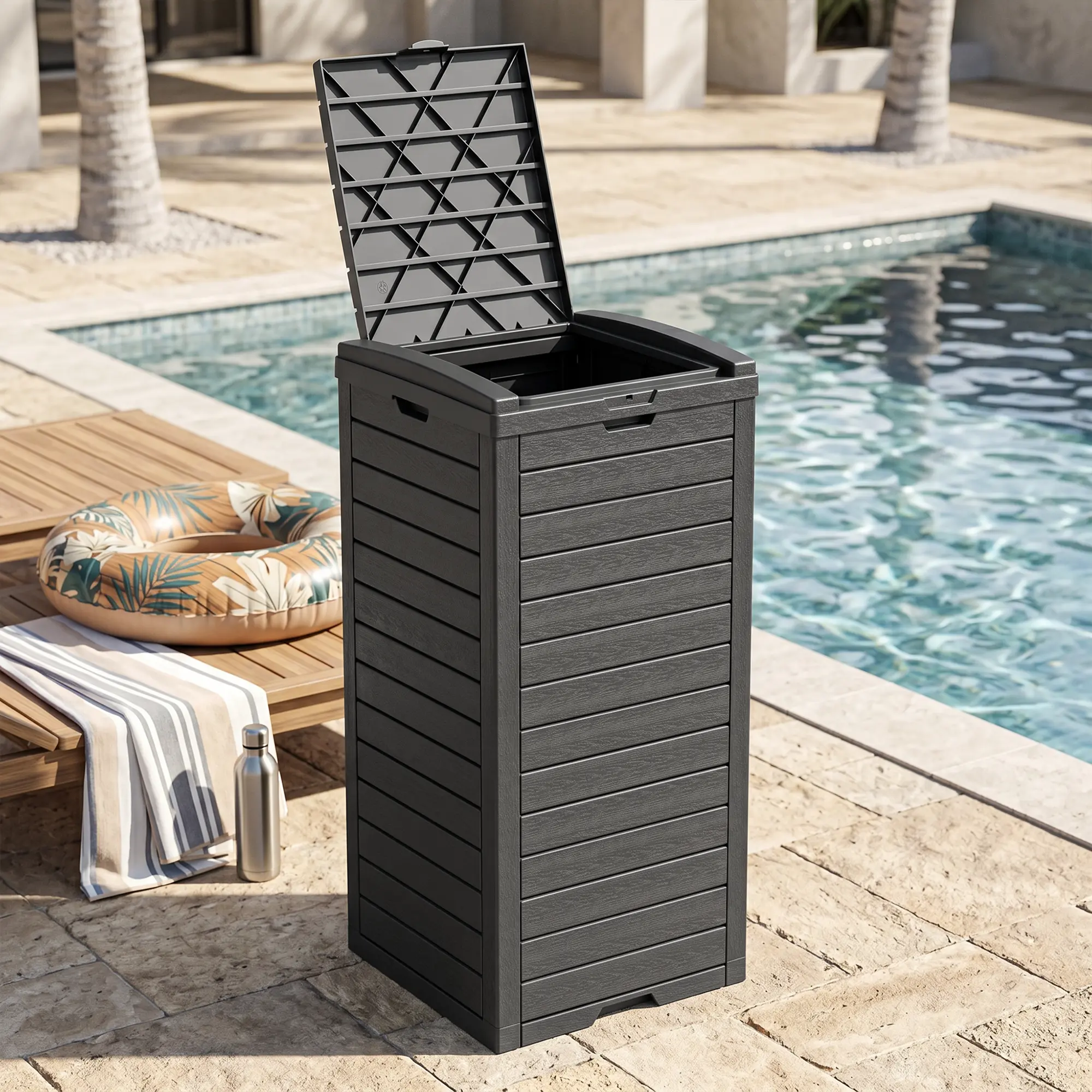 31-Gal Outdoor Garbage Bin, Weather-Resistant Resin Trash Can with Concealed Dual-Lid System, Removable Drip Tray, Side Carry Handles for Patio, Garden (Home Improvement, Garden Supplies)