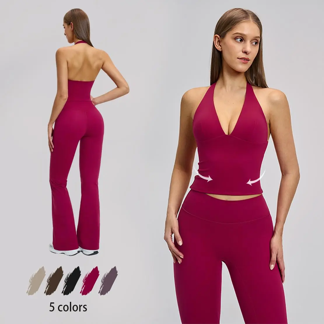 NVWA  Women's Summervibes 2-Piece Athleisure Workout Set - Sleeveless Deep V Backless Tank Top & High-Waisted Flared Pants, Skin-Friendly Breathable Summer Sportswear, Suitable for Gym & Yoga, 2 Piece Sets, Workout Sets For Women Outdoor Fun tiktokshopbac