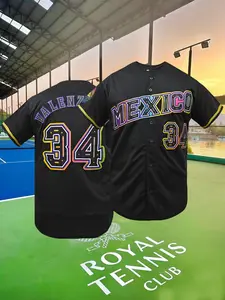 Men's "MEXICO" Stitched Baseball Jersey, Casual Breathable V Neck Short Sleeve Baseball Top for Training & Competition, Fashion Men's Sportswear for All Seasons, Baseball Shirt, Sports Tops, Stylish Jersey
