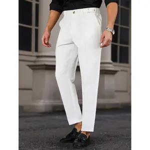 NaplesMen'sWhiteAdjustableWaistStraightLegSlimFitDressPantsMenWhiteDressPantsWhiteMenPantsWhiteDressPantsMenWhitePantsForMenClothesForMenPants