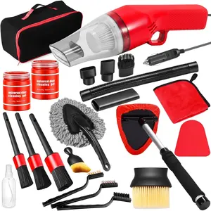 17 count  Cleaning Kit,  Interior Detailing Kit with Red High Power Handheld Vacuum, Detailing Brush Set, Windshield Cleaner, Cleaning Gel, Complete Auto Accessories for Women