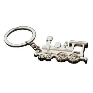 Train Engine Chrome Silver Metal Steam Locomotive Keyring Keychain Key Chain