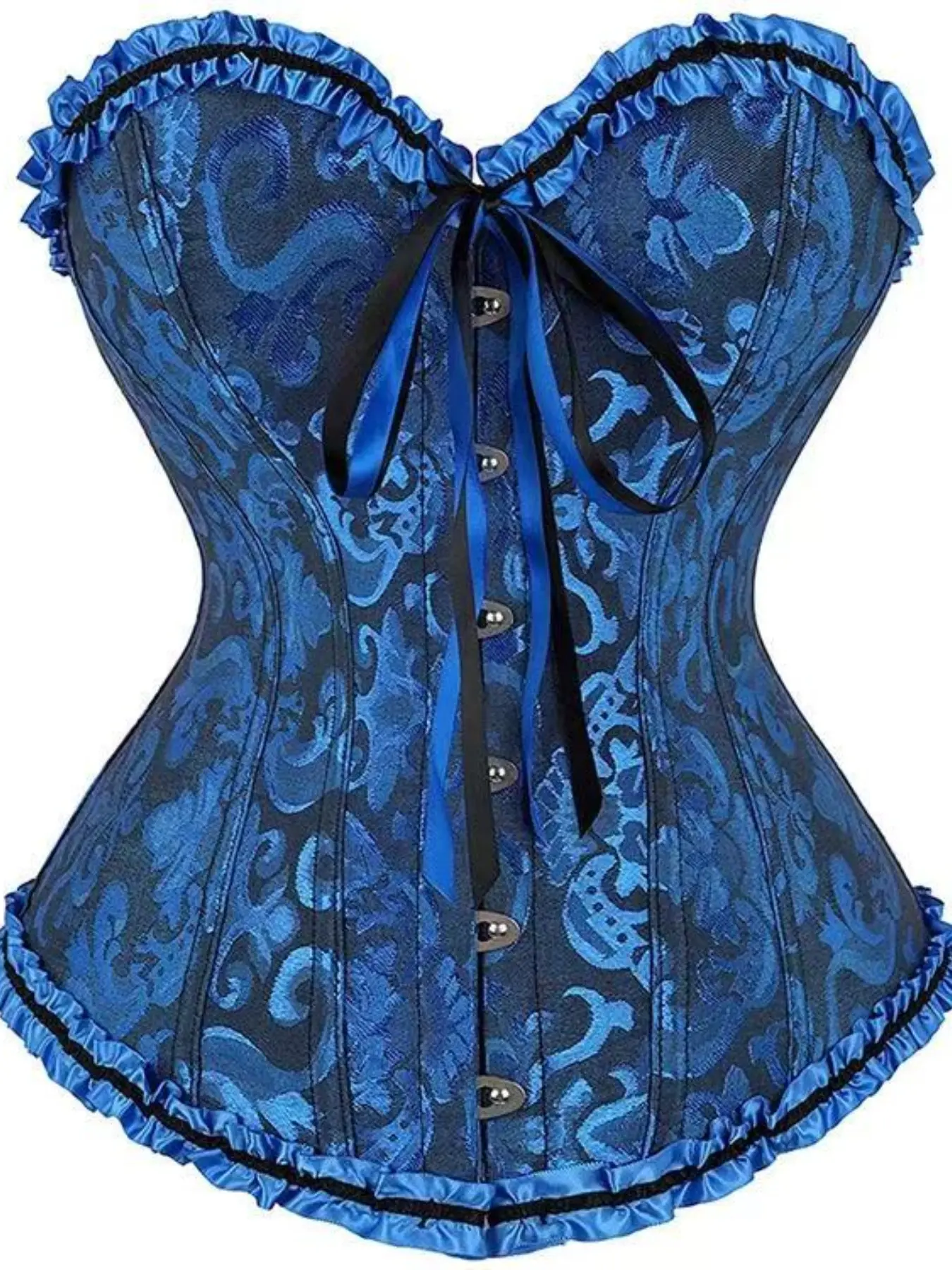 Courtly Style Waist Cincher Bodysuit, Sensual Vintage Retro Print Design, Strapless Ruffle Front Button Fit, Women's Daily Date Dress Lingerie