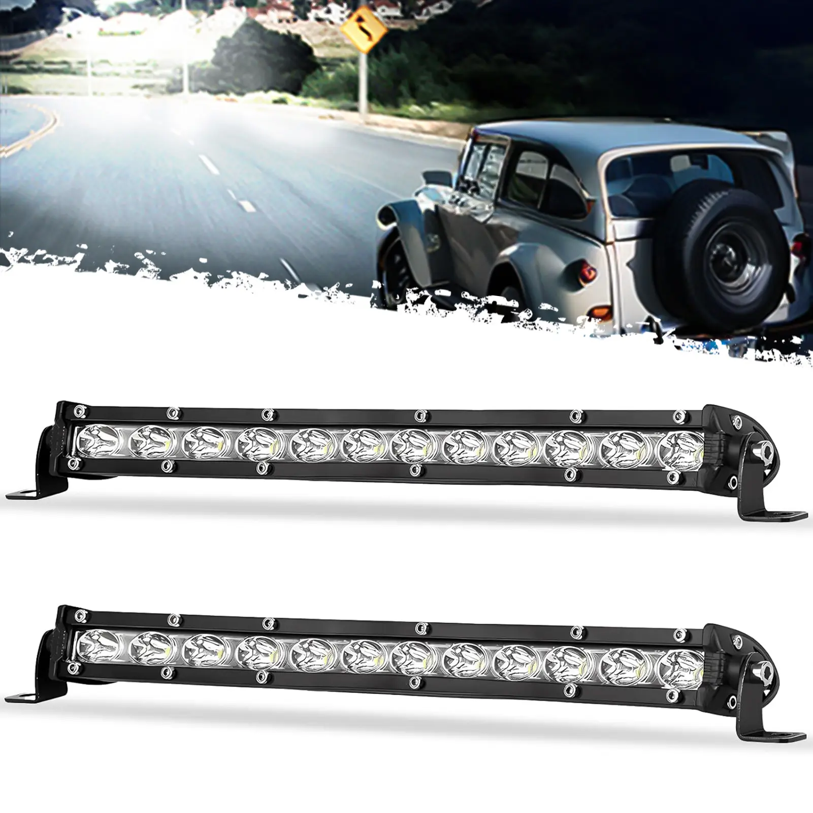 DIBMS  Led Light Bar 14in Signal Row Light Bar [14in w/Bracket] 40W Spot Flood Combo Off Road Light, Waterproof Slim Light Bar for SUV Jeep ATV Boat