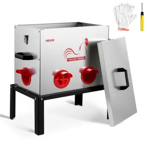 【DealsForYouDays】VEVOR Automatic Chicken Feeder, 40 lbs Capacity, 6 Feeding Ports No-Waste Poultry Feeder with Built-In Divider, with Latch & Handle, Metal Construction, for Chickens Bantams Pheasants Poultry Coop
