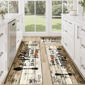 Non Slip Kitchen Mats for Floor Washable Kitchen Rugs Sets of 3 Farmhouse Kitchen Runner Rug Soft Rustic Kitchen Floor Carpet for Hallway, Laundry, Sink, Office, Coffe Wooden