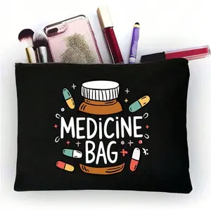Portable Medicine Bag, Small Pill Box with Drug Pattern, Travel Essential, Daily Outdoor Use, Multifunctional Fabric Pouch, Medical First Aid Kit