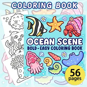 1pc Fresh Ocean Theme Adult Coloring Book, Coloring Gift Book, made of thick white cardstock, featuring interactive marine life illustrations, square shape, and exquisite details. A relaxing coloring book perfect for leisure time at home.