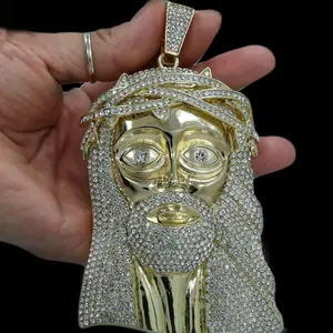 MaxBling81 Men's Jumbo-Size Iced Jesus Motif Hip Hop Charm Pendant - Sparkling CZ, Gold-Silver Plated, Gold Plated Amulet, Daily Fashion Costume Jewelry Accessory