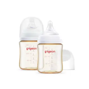 Pigeon PPSU Nursing Baby Bottle Wide Neck, Anti-Colic, Streamlined Body, Natural Feel, Easy to Clean, 5.4 Oz, Includes 2pcs SS Nipples (0m+)