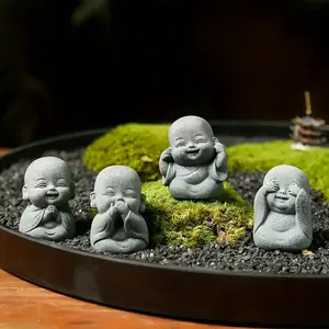 4Pcs Mini Zen Monk Figurines - Cute Buddha Statue Ornaments, Religious Home Decor, for Home, Yoga Studio, Tea Table, Outdoor Garden, Easter Graduation Father's Day Gift, Wedding Favor - Safe for Humans
