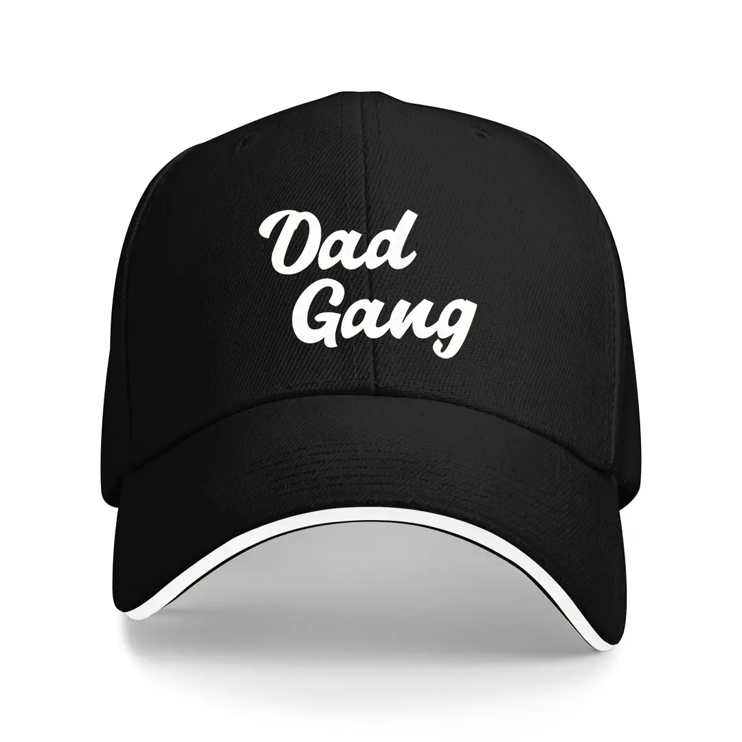 Dad Gang Black Baseball Cap - Adjustable Lightweight Hat with White Border Detail for Men & Women Casual Wear & Outdoor Sports, One Size, Universal