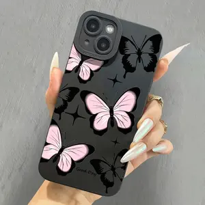 Black powder butterfly black matte full-cover anti-drop phone case, transparent shockproof protective case, suitable for iPhone 17/16/15/14/13/12/11/X/XS/XSMAX/16E/12.13MINI, a holiday gift for friends, family, and yourself