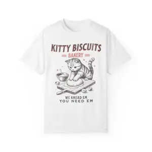 Adorable TShirt Featuring Kitty Biscuits Bakery Design A Perfect Blend of Cats and Baking Fun