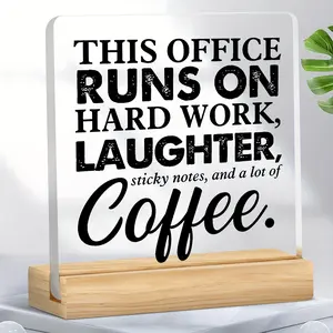Letter Pattern Acrylic Plaque with Wooden Base, Creative Desk Decor, Desk Sign, Desktop Ornament for Home Office, Ideal Gift for Family and Friends, Home Decor Products
