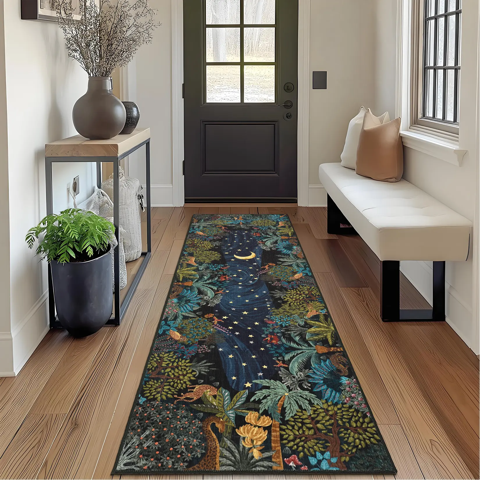 4*6ft/5*7ft/6*9ft/8*10ft/9*12ft/10*13ft Jungle Washable Runner Rug, Soft Green Animal Print Non-Slip Carpet for Kitchen, Hallway, Entryway, Bedroom, Bathroom and Farmhouse Laundry Mat, Stain Resistant