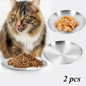 2 PCS Cat Dishes Wide Whisker Friendly Cat Dishes Set 6.7", Stainless Steel Cats Bowls, Shallow Food Bowl, Indoor Kitten Feeding Wet & Dry Food Dish to Prevent Whisker Fatigue(13 OZ)