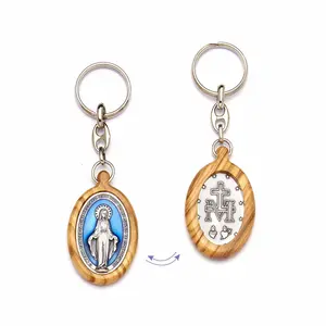 Keychain Miraculous medal Olive Wood