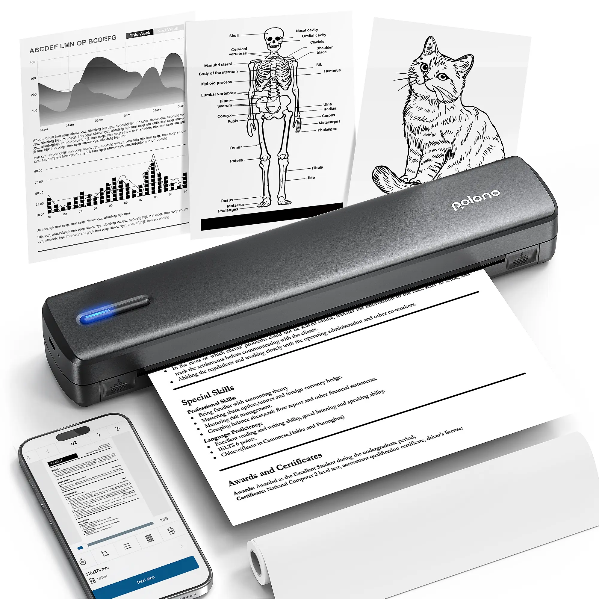 Portable Printer Wireless for Travel, D810 Bluethooth Thermal Printer Support for 8.5"x11" US Letter, AI Printer