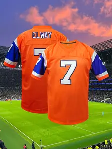 Men's Vintage American Football Jersey, Lightweight Jersey V Neck Embroidered Rugby Jersey Denver #2 Short Sleeve Top, Breathable Loose Fit Casual T-Shirt for Outdoor Sports,Gift for Training,Thanksgiving,Christmas,New Year