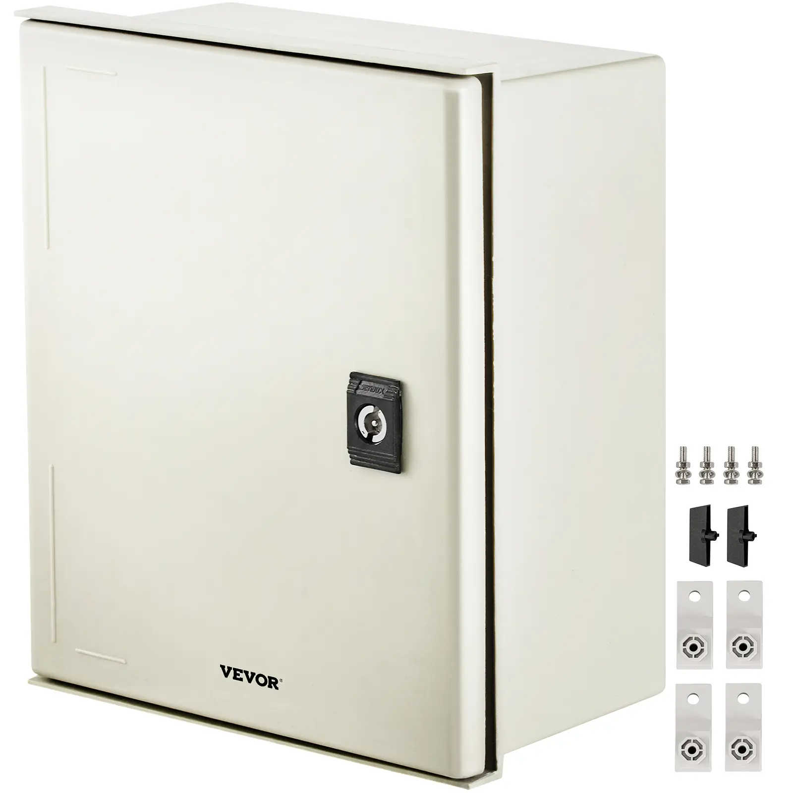 【toolupgrade】VEVOR Square NEMA 4X Fiberglass Reinforced Polyester Waterproof Electrical Box, 10.8x9.4x5.5 in/30x25x14 cm, IP66 Water-Dust Resistant, Detachable Galvanized Plate with T-Nut Mounting Slots, Key Lock, Convenient Operation, Indoor-Outdoor Use