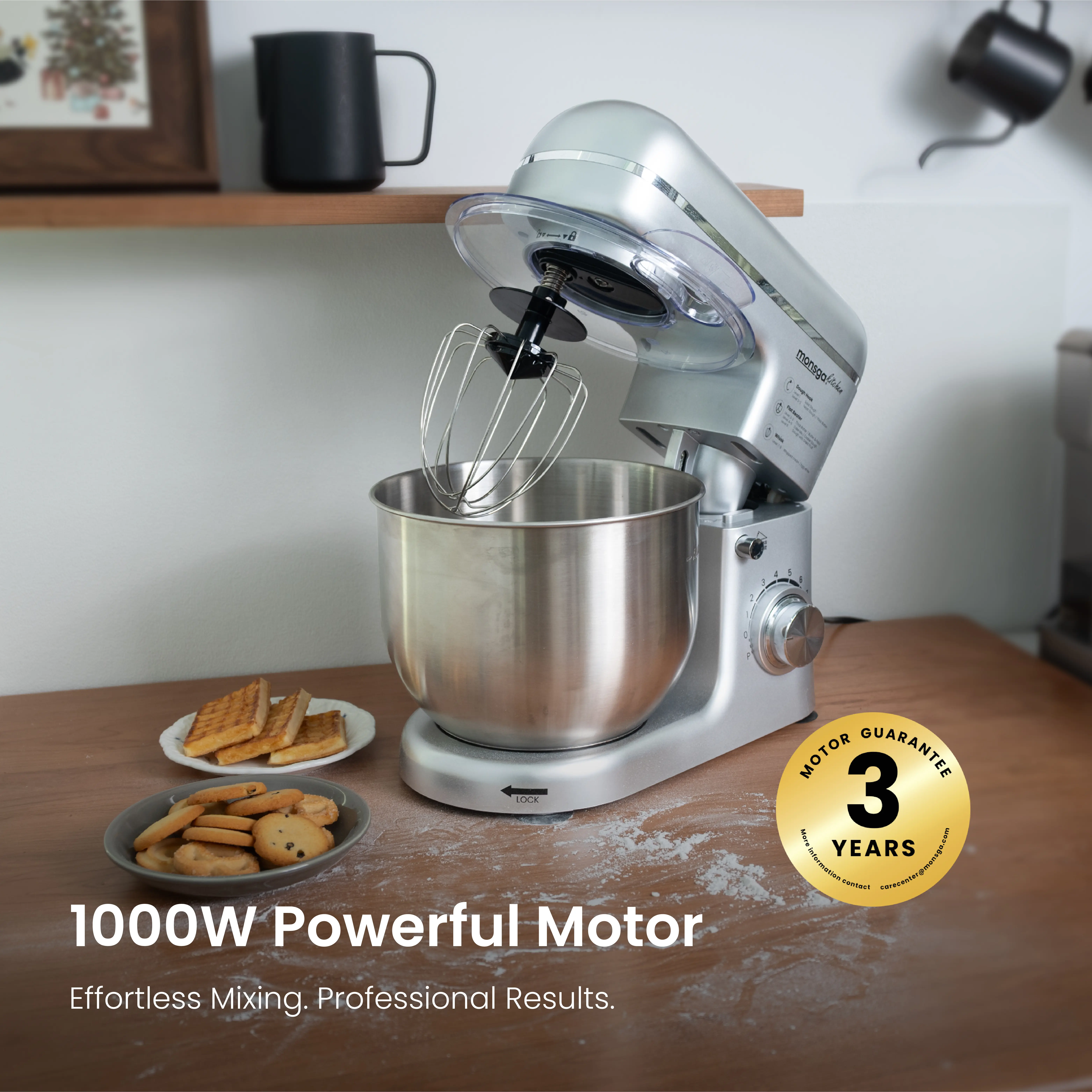 SM100 Stand Mixer, 1000W/6.0L/8-Speed+TÜV Certified, Tilt-Head Kitchen Machine with Dough Hook/Whisk/Beater, PTFE Non-Stick Coating for Bread/Pizza/Cake/Dough SummerVibes