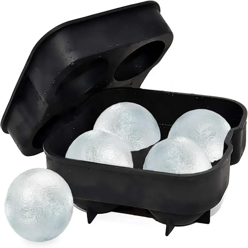 Silicone Ice Cube Tray with Lid, 4-cavity Large Clear Ice Ball Shape, Ice Maker for Whiskey, Cocktails, Brandy, Bourbon