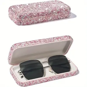 Bling Rhinestone Glasses Case Decorative Sunglasses Reading Glasses Holder Case Eyes Glasses Storage Organizer Box Hard Shell PU Leather Glasses Case