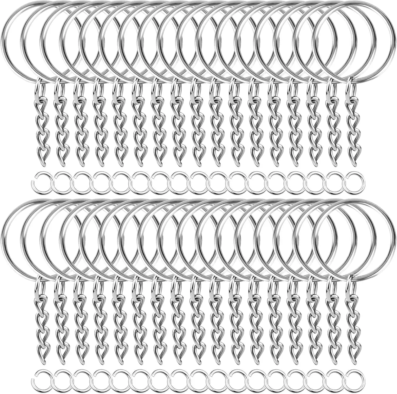 50 count Keychains with Chain and 50 count Jump Rings,  Rings Kit Findings Bulk for  Making Supplie DIY Crafts