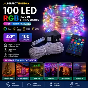 Perfect Holiday RGB String Lights Plug In Remote Control 100 LED 32ft Color Changing Indoor Outdoor