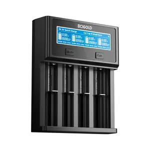 Scigold Universal 18650 Battery Charger with LED Display and 4 Bay Battery Fast Charge for Rechargeable 3.7V Li-ion 21700 26650 13650 16340 18350 18650 and 1.2V Ni-MH Ni-CD C AA AAA Batteries