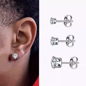 Unisex 6-Claw Round Cut Cube Cubic Zirconia Stud Earrings (6mm, Metal Coating) - Casual Daily Wear, Thanksgiving Gift for Special Occasions