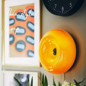 Mid-Century Modern Wall Sconce, Donut Shaped Plug-in Wall Light with Orange Acrylic Shade,For Bedroom, Living Room, Reading Corner Ambient Lighting​